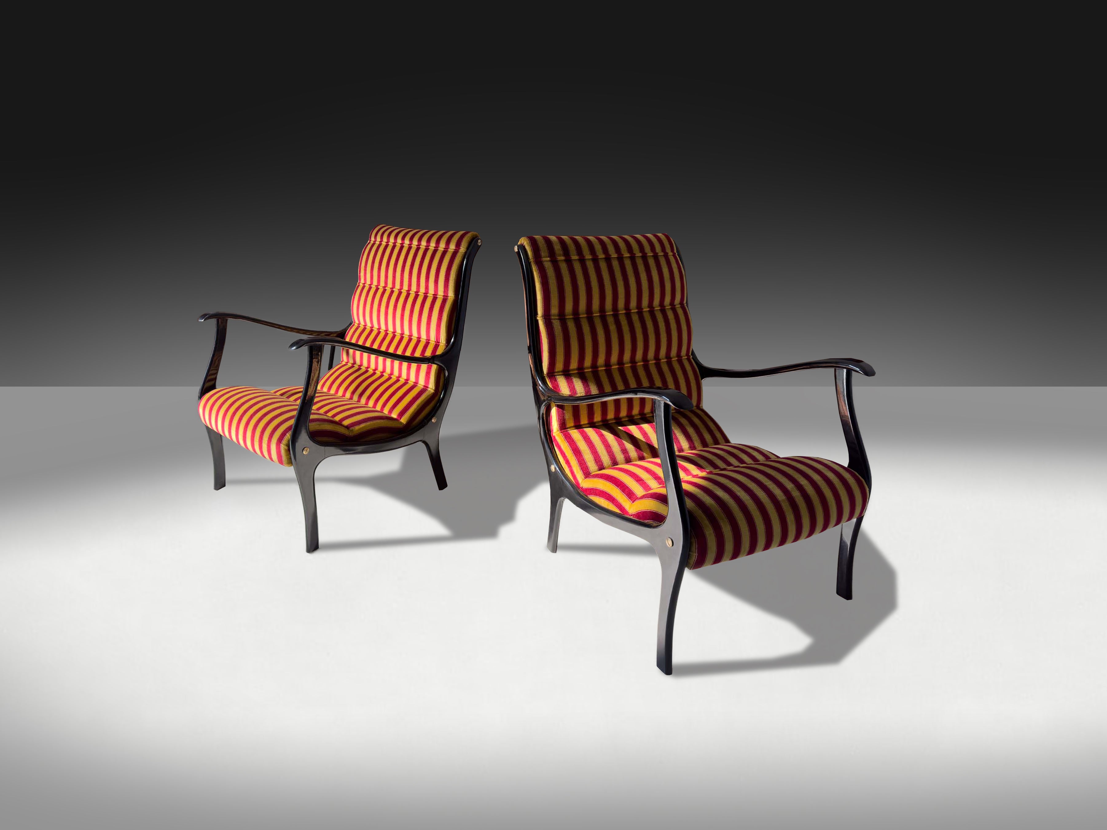 Pair of Italian Mid-Century Armchairs ‘Mitzi’ by Ezio Longhi for Elam