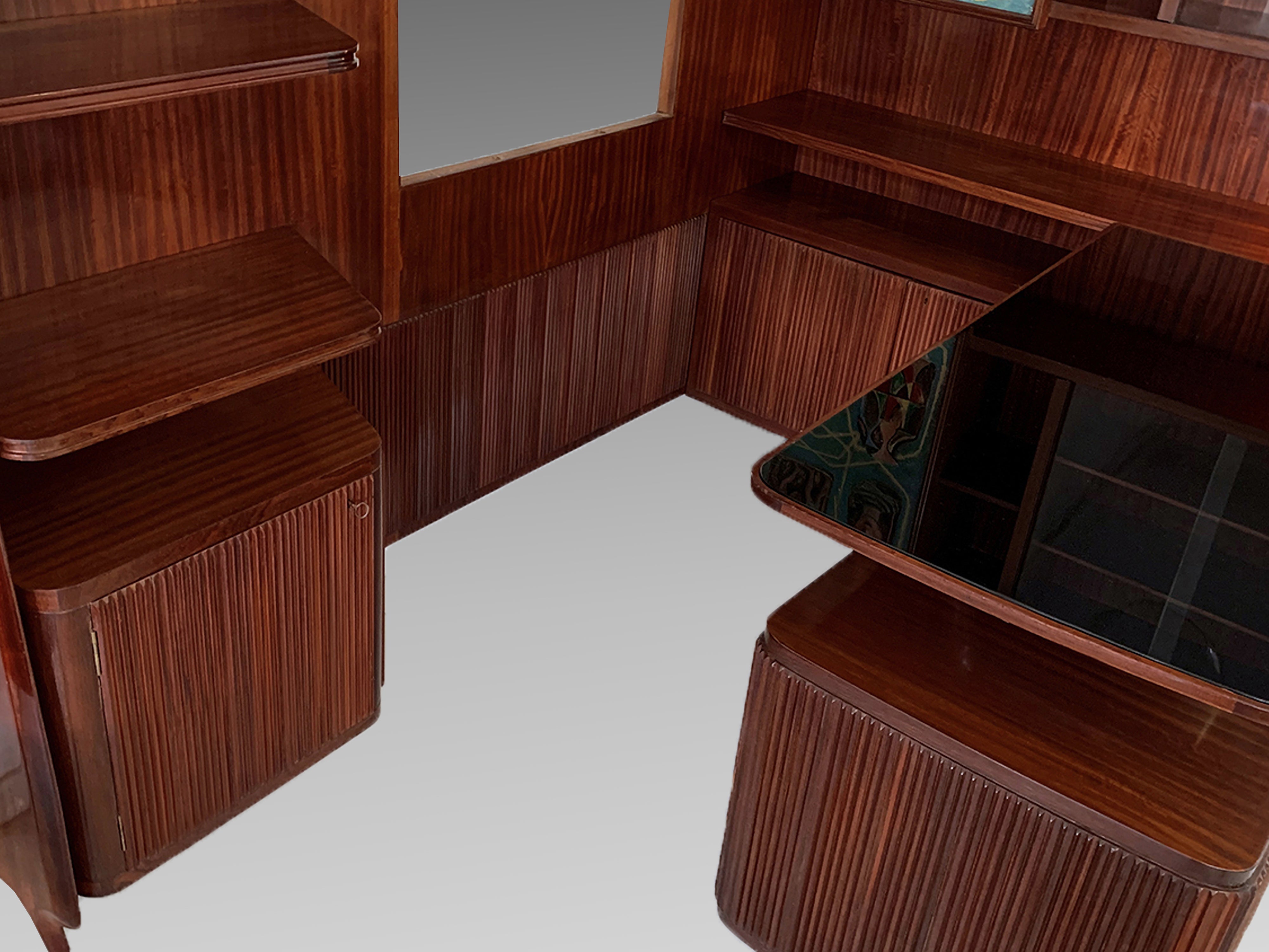 Italian Mid-Century Freestanding Corner Bookcase with Desk, 1950s