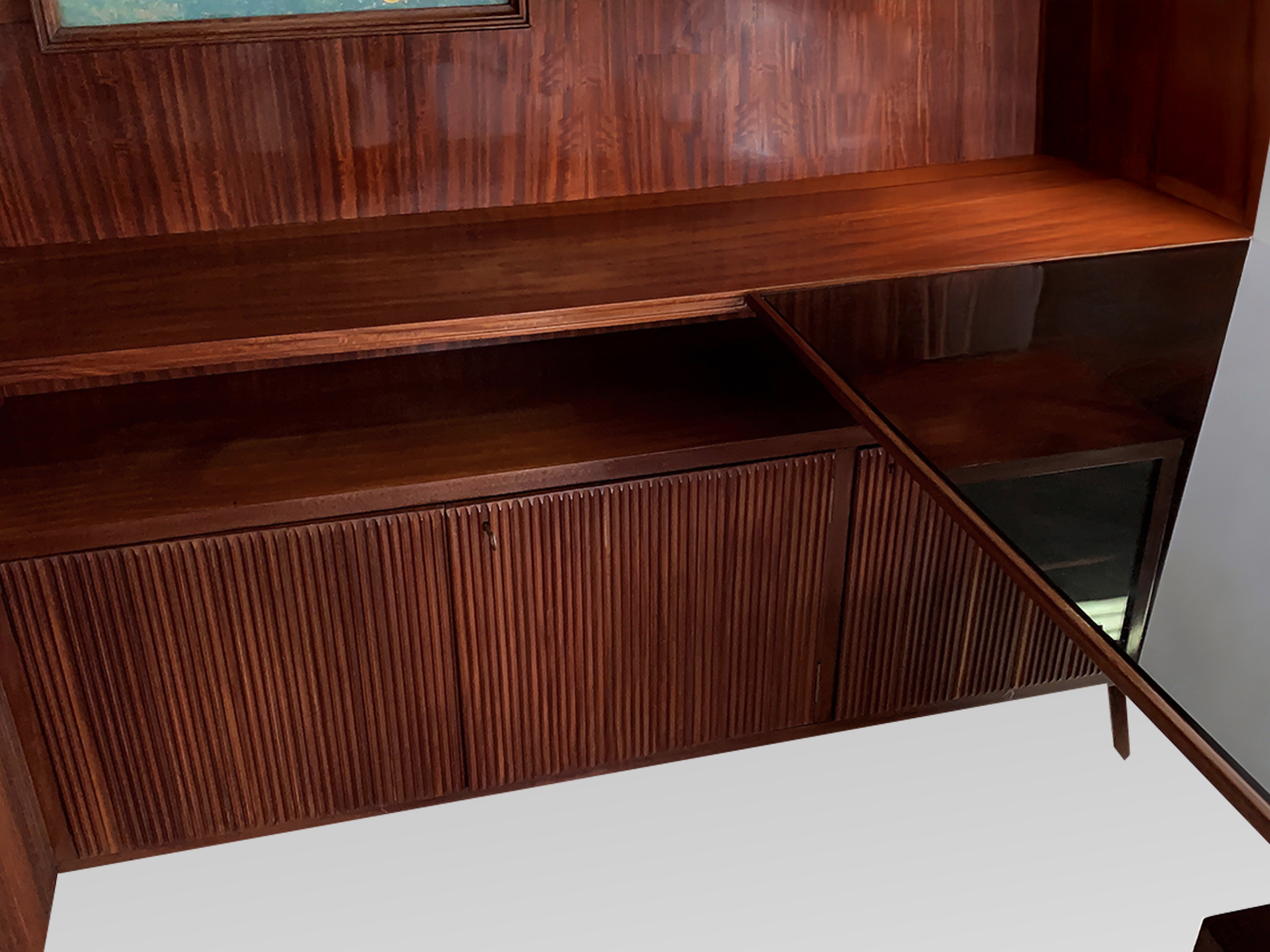 Italian Mid-Century Freestanding Corner Bookcase with Desk, 1950s