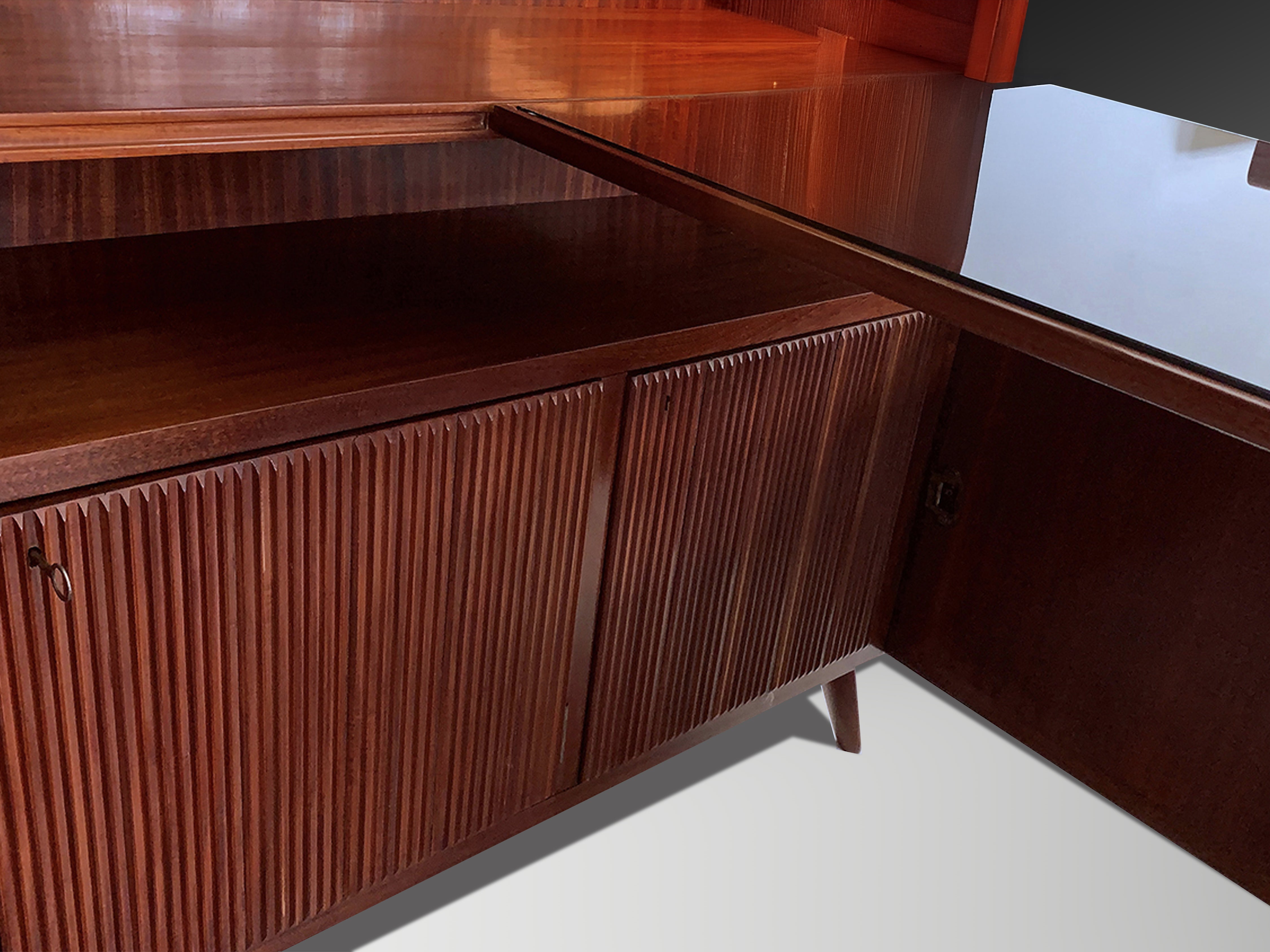 Italian Mid-Century Freestanding Corner Bookcase with Desk, 1950s