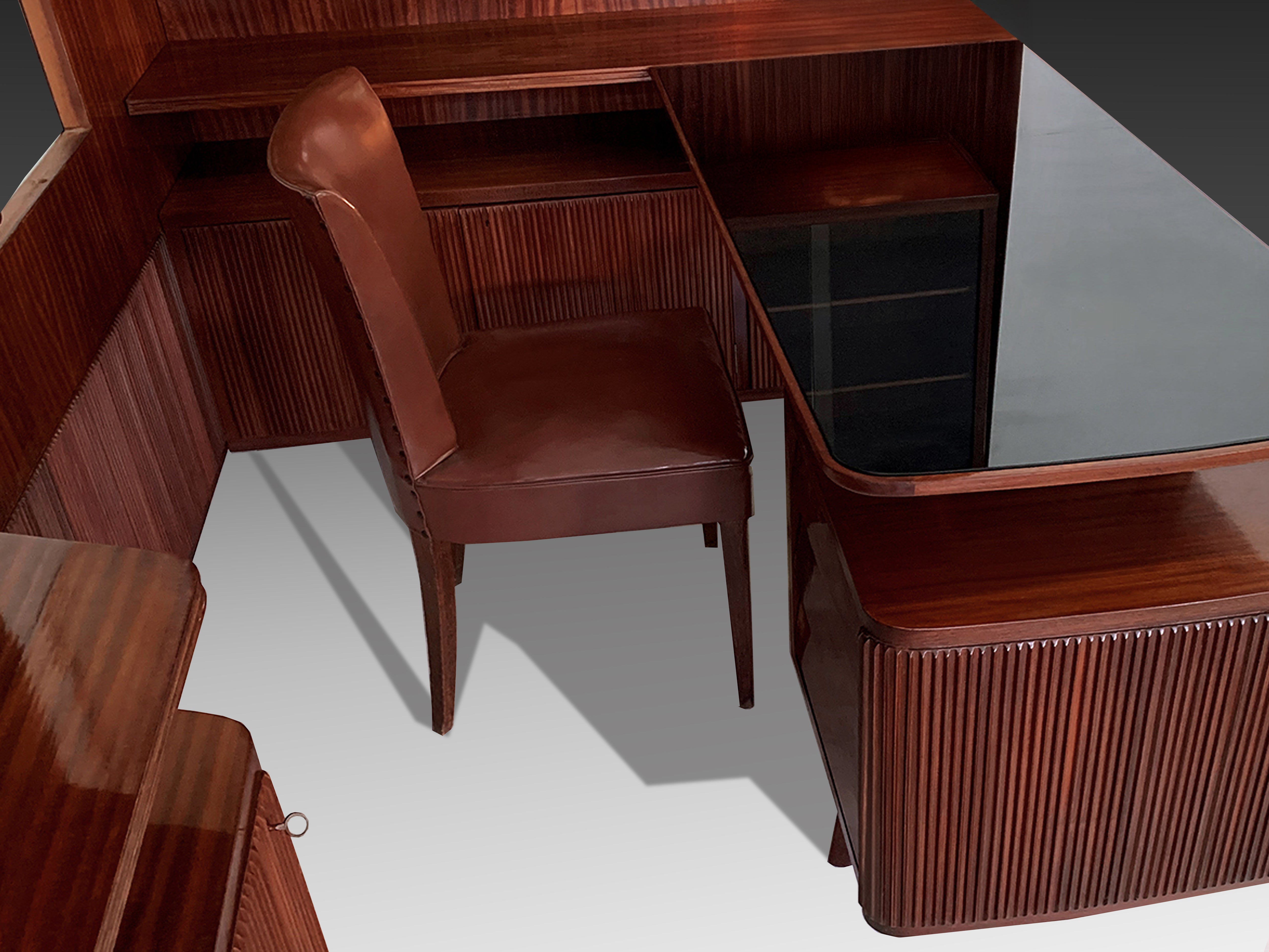 Italian Mid-Century Freestanding Corner Bookcase with Desk, 1950s