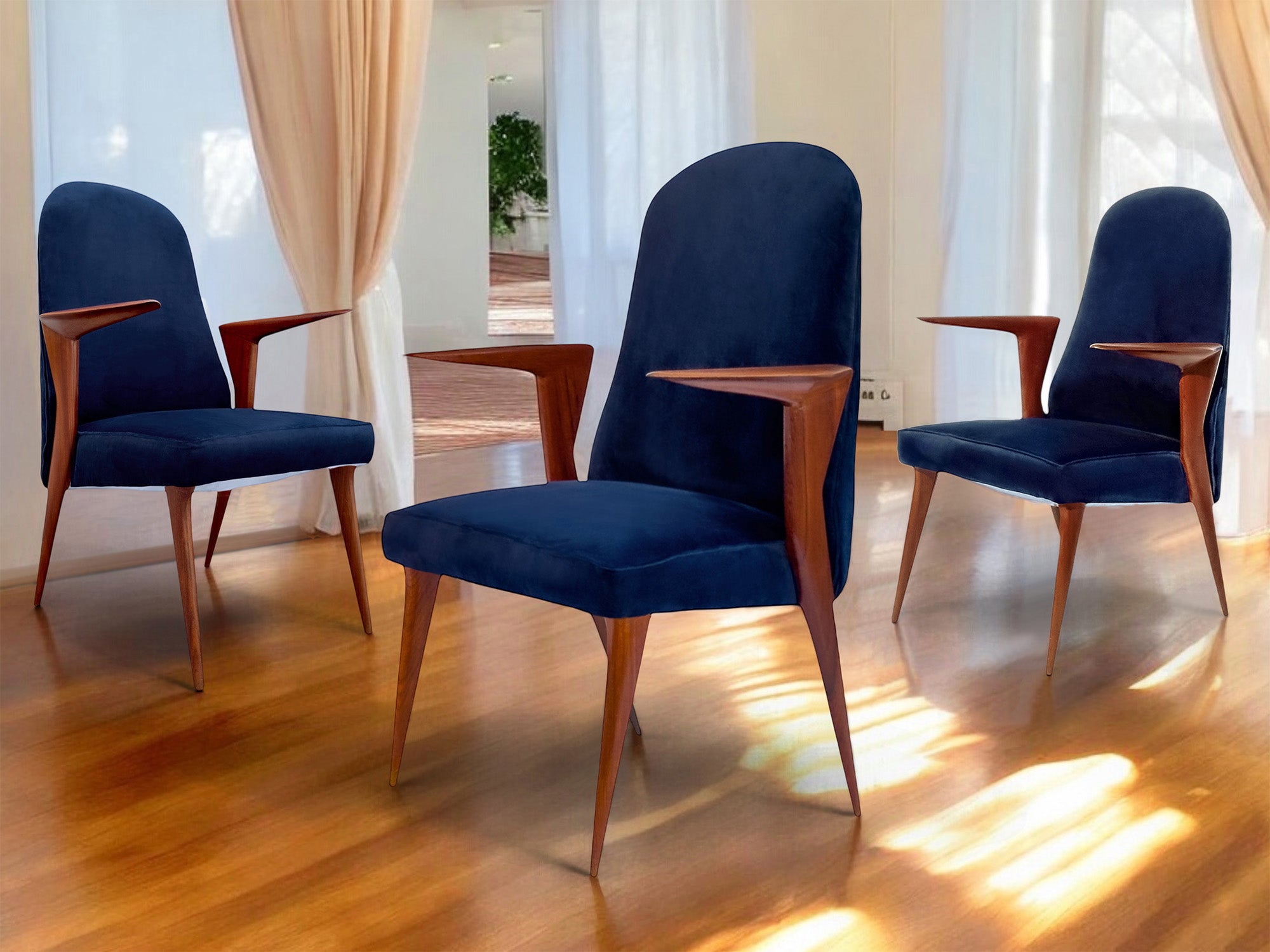Three Italian Mid-Century Chairs with armrests by Vittorio Dassi, 1950s