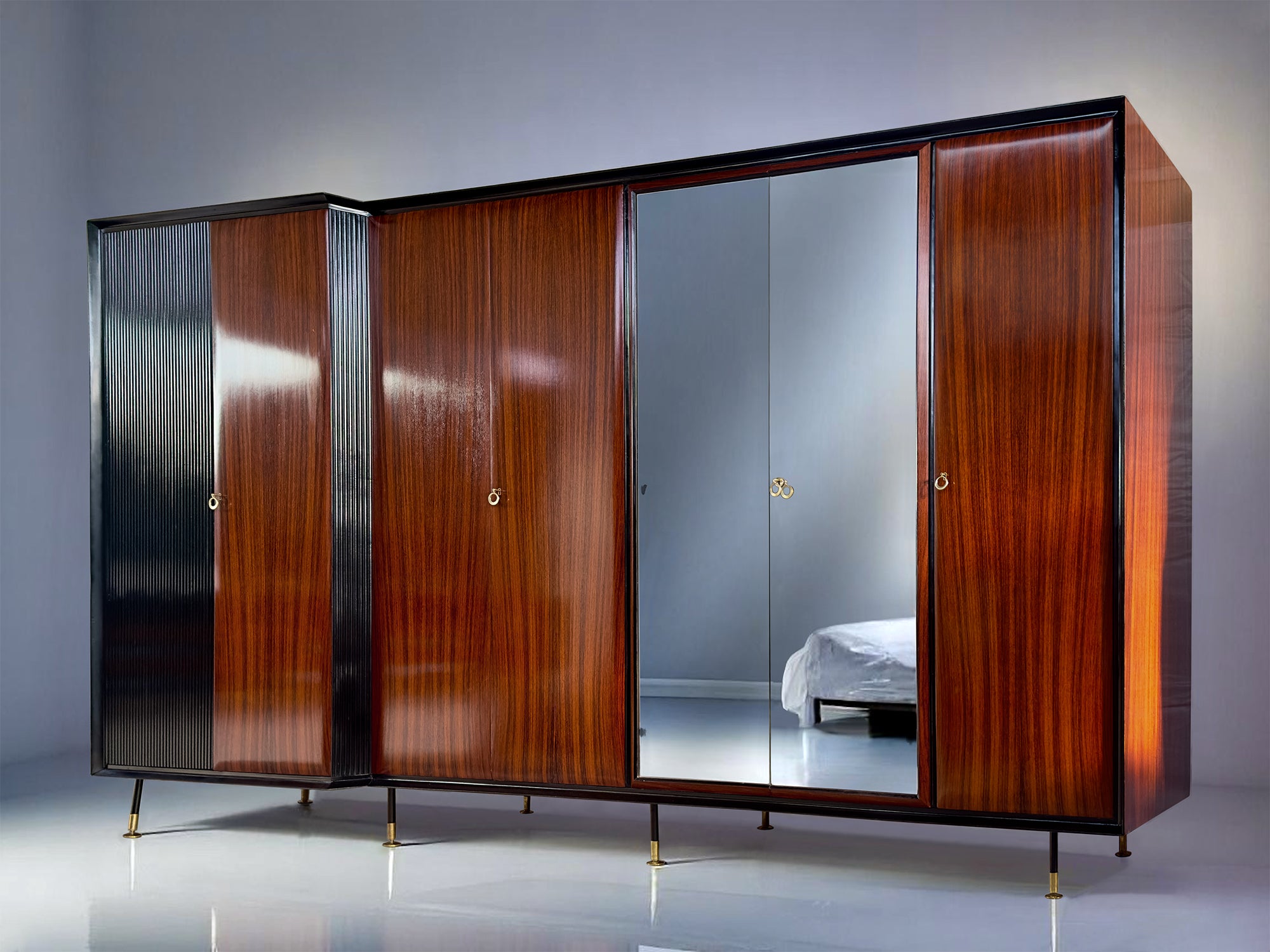 Italian Mid-Century teak wood Wardrobe 7-door by Vittorio Dassi, 1950s