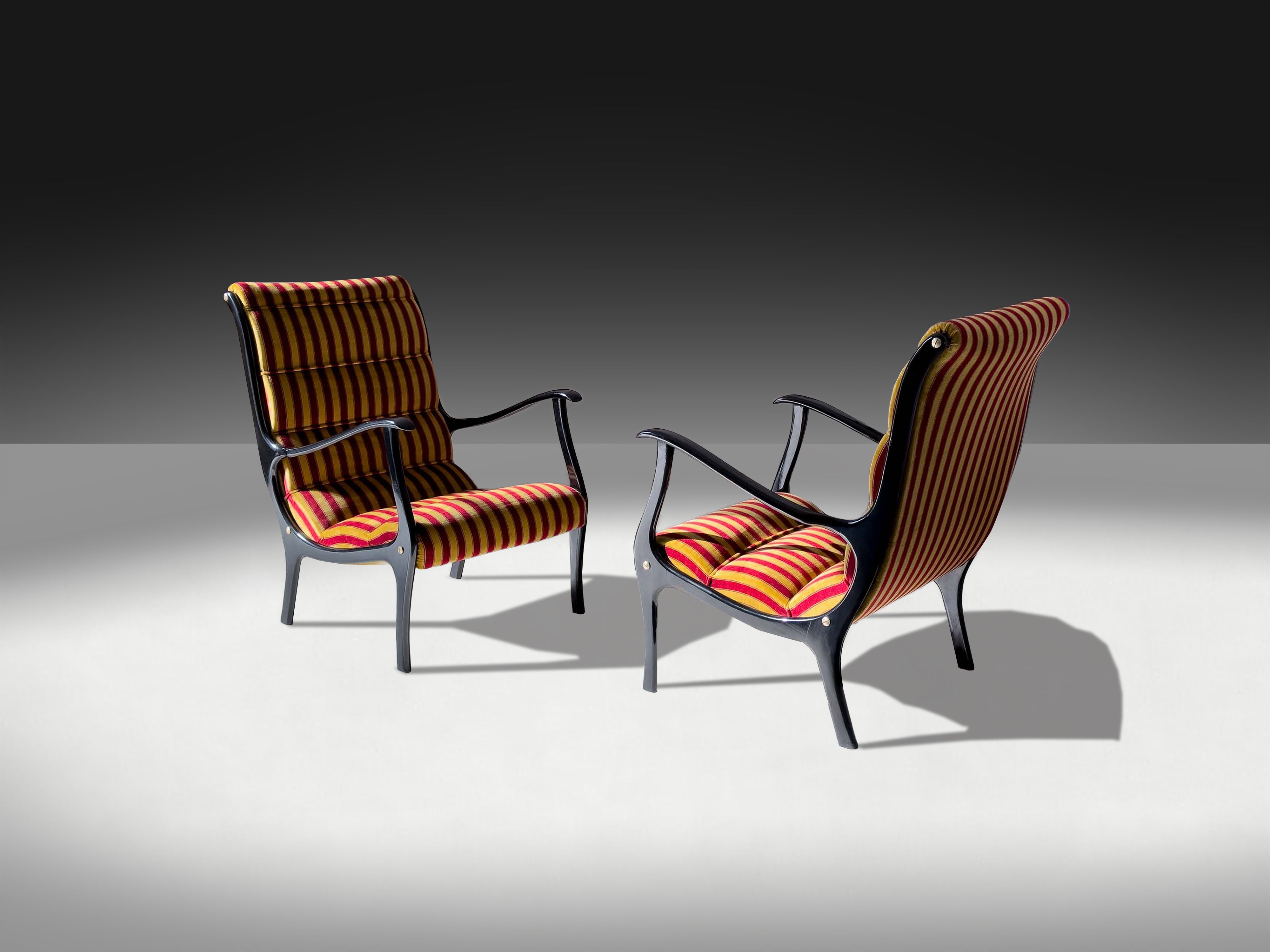 Pair of Italian Mid-Century Armchairs ‘Mitzi’ by Ezio Longhi for Elam