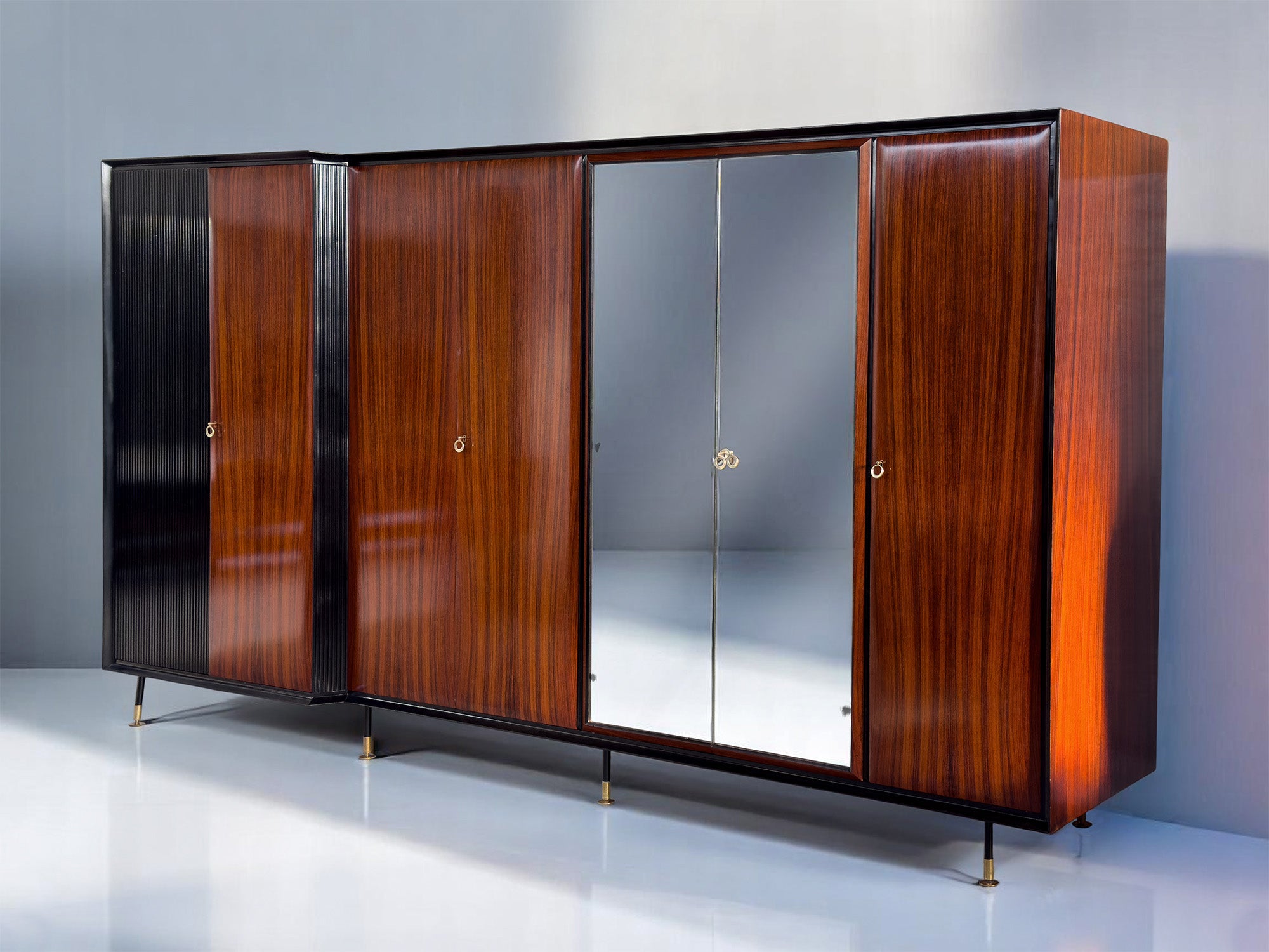Italian Mid-Century teak wood Wardrobe 7-door by Vittorio Dassi, 1950s