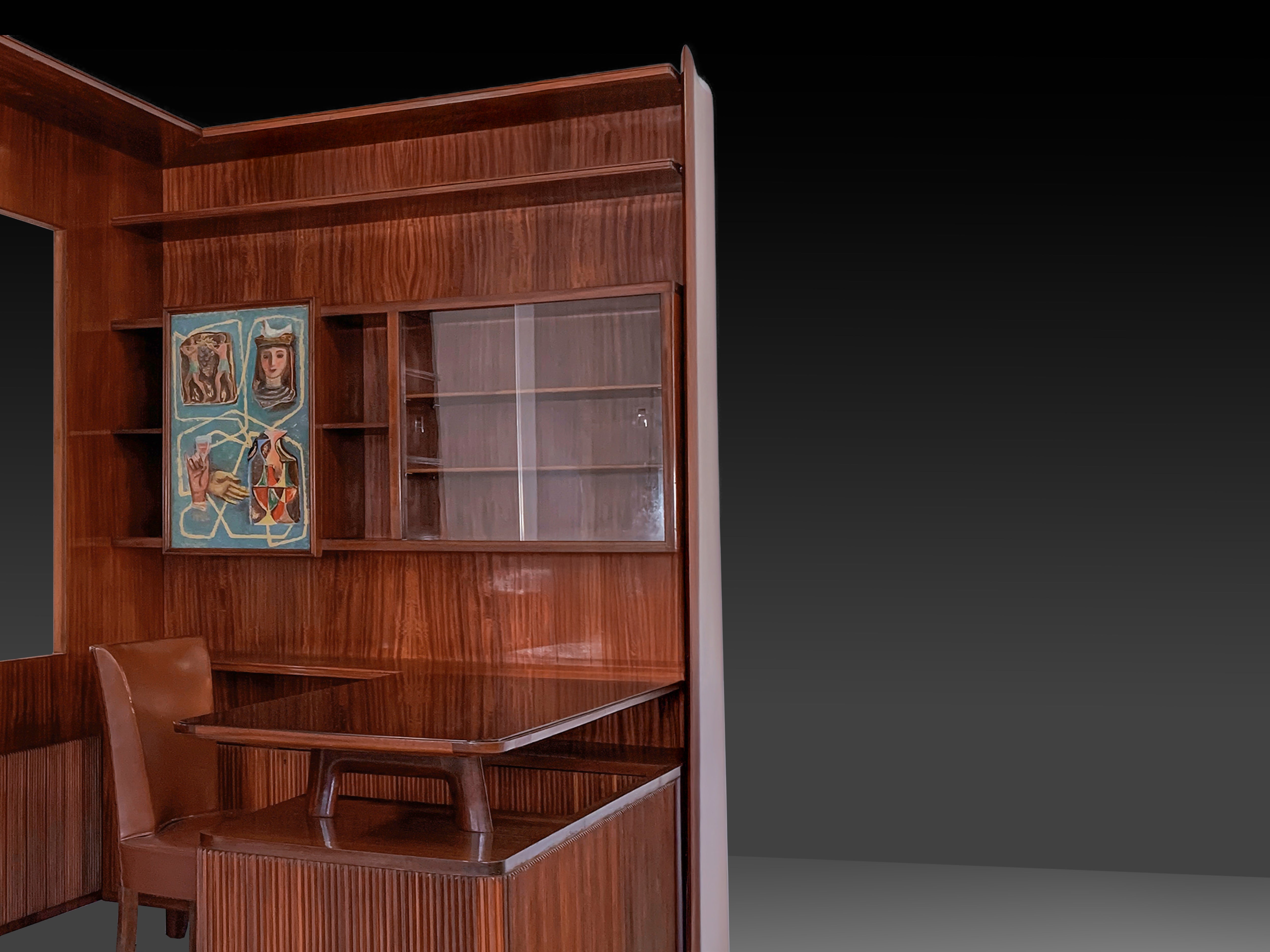 Italian Mid-Century Freestanding Corner Bookcase with Desk, 1950s