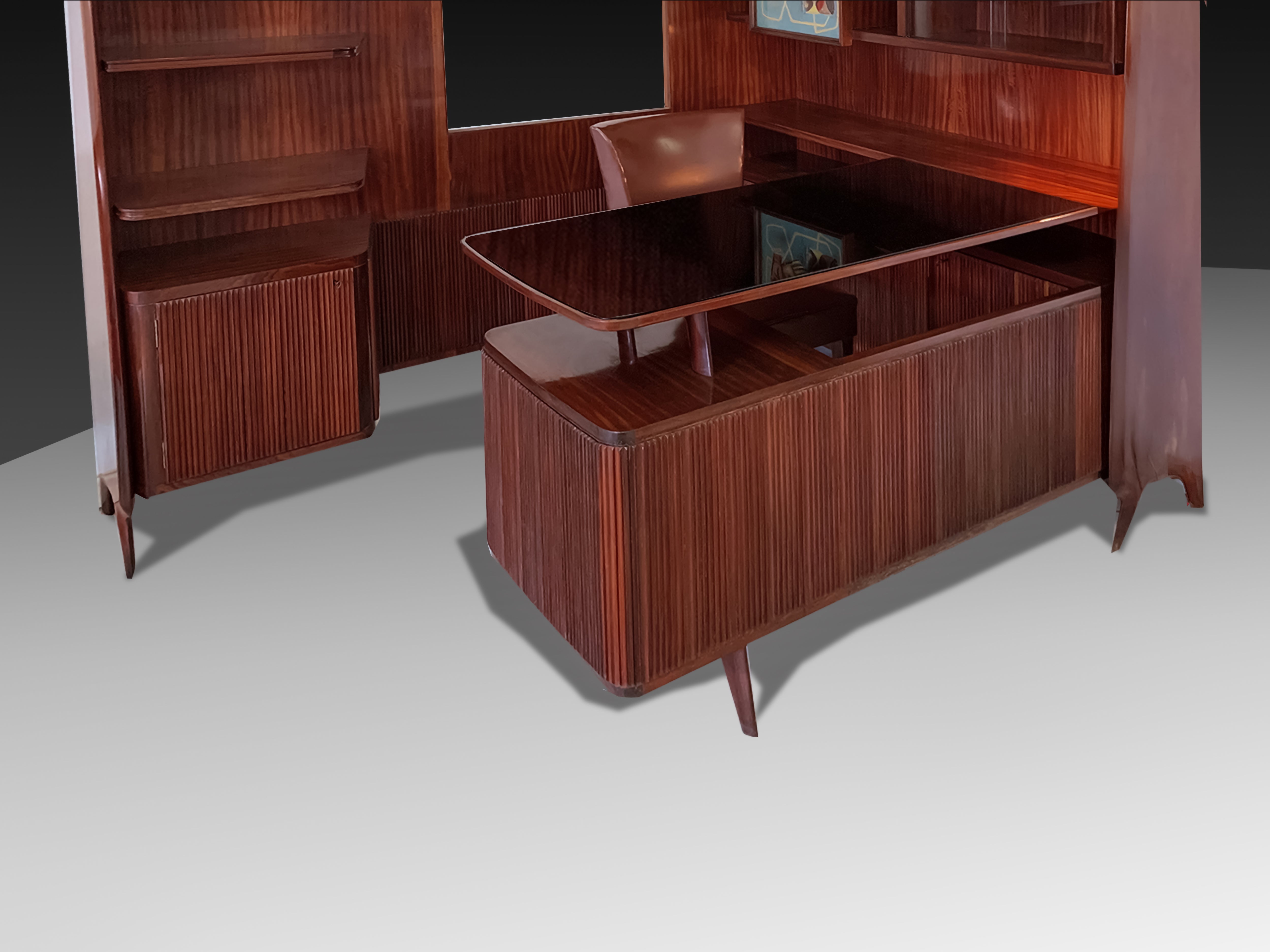 Italian Mid-Century Freestanding Corner Bookcase with Desk, 1950s