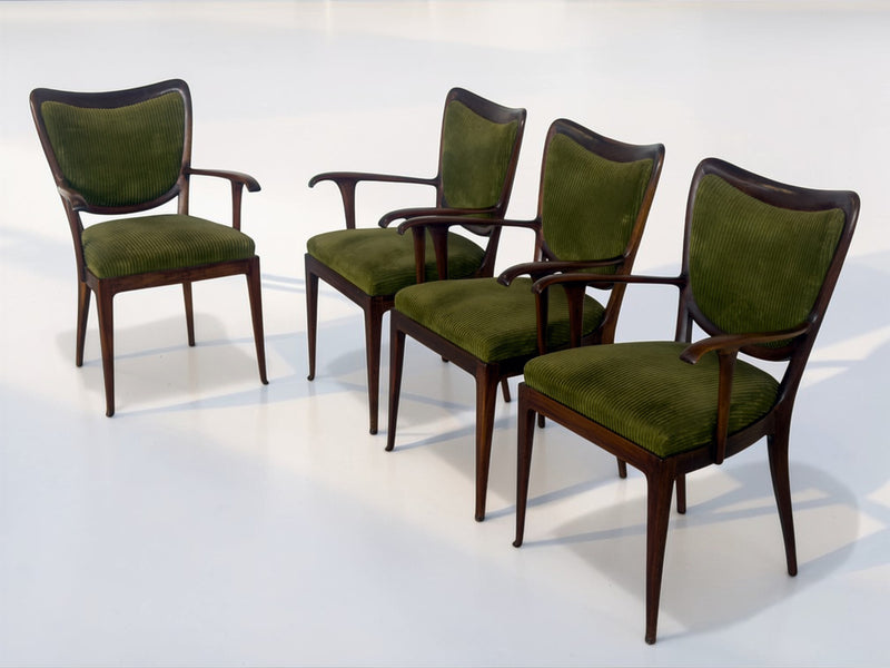 Set of Four Italian Mid-Century Dining Chairs with Armrests by P. Buffa, 1950s