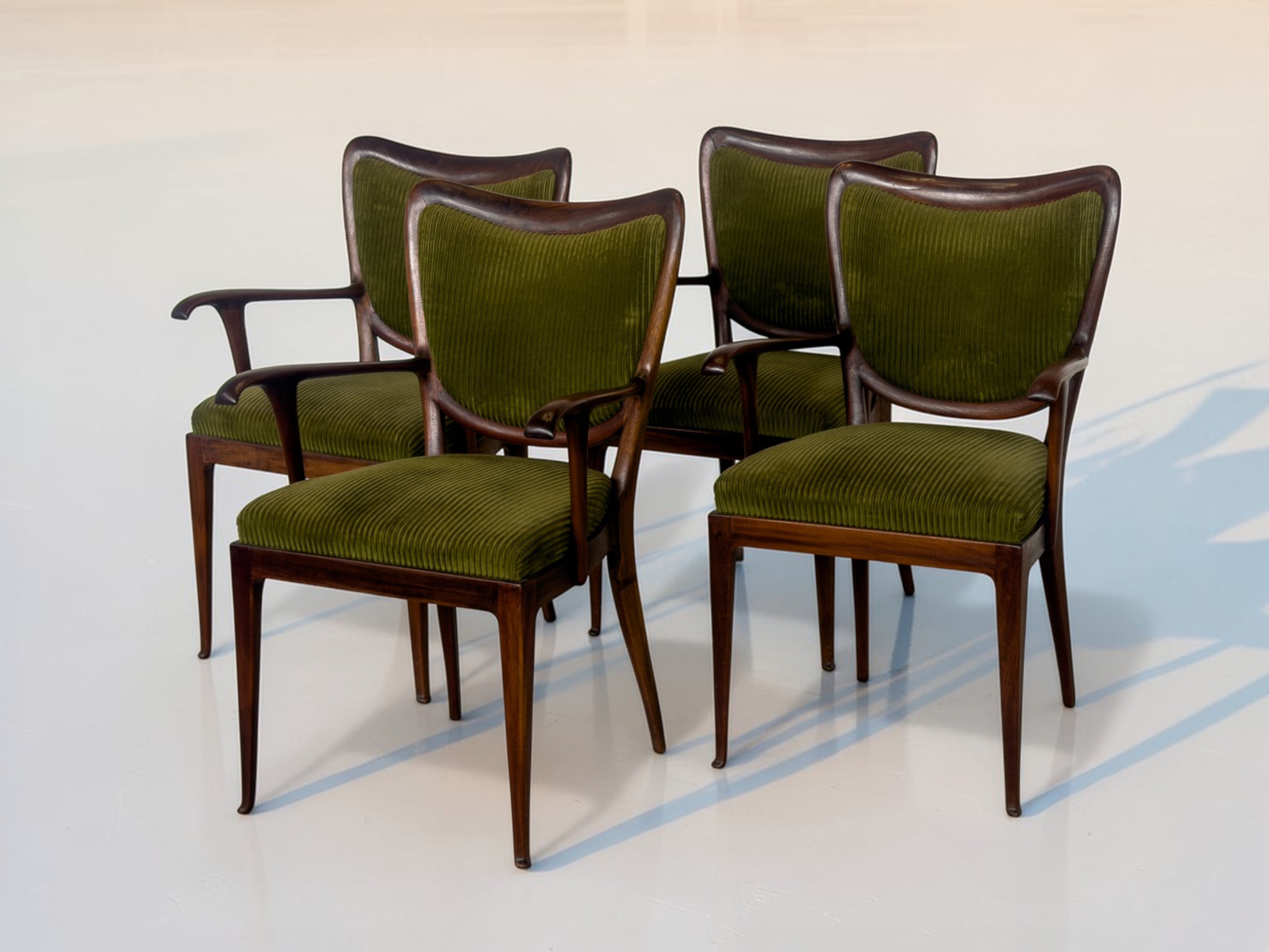 Set of Four Italian Mid-Century Dining Chairs with Armrests by P. Buffa, 1950s