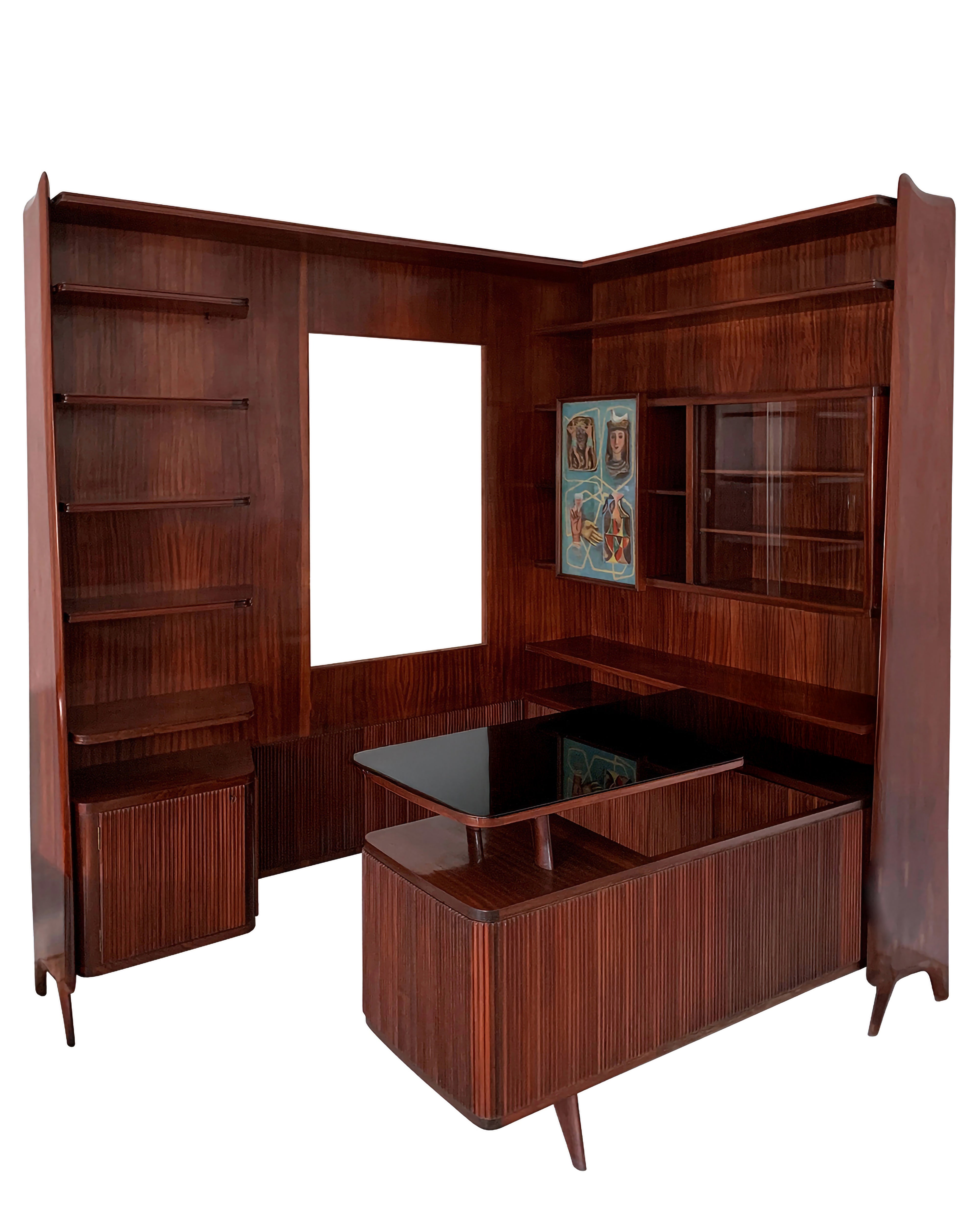 Italian Mid-Century Freestanding Corner Bookcase with Desk, 1950s